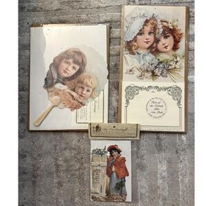 Turn of the century Vintage Victorian Cottage Stationary bundle die-cut fan New